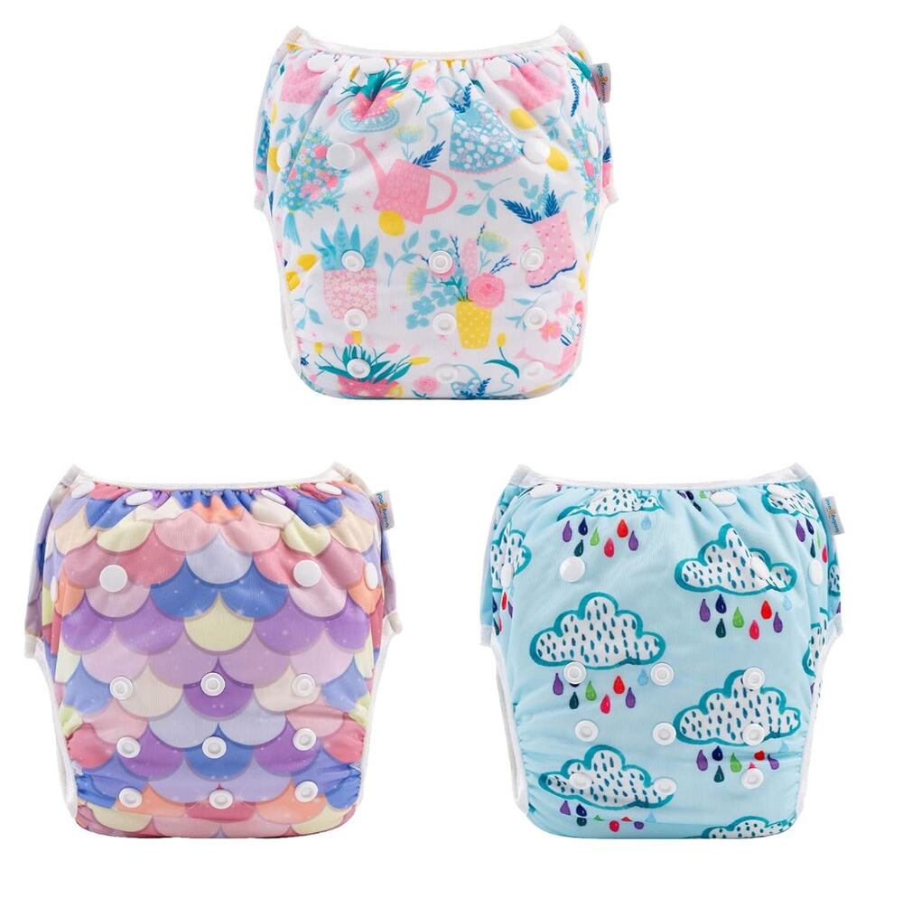 3 Pack Baby & Toddler Unisex Swim Diapers, Reusable Adjustable Washable (6M-3T)